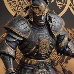 Obraz premium a knight in a armor with a gold and black background.
