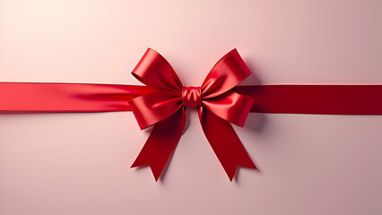 A sleek and shiny red satin ribbon elegantly placed against a clean pink background