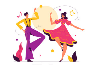 Vector Illustration of a Dancer Performing to Music in a Flat Style Cartoon Background