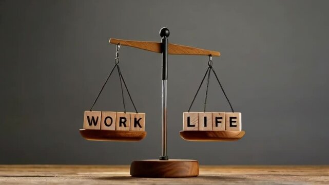 Balanced Work-Life Concept on Wooden Scale