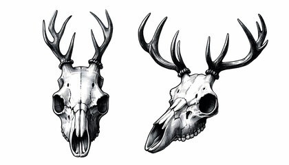 deer skull Vector illustration in old Engraving drawing style