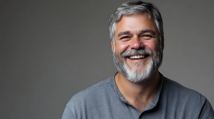 Fototapeta premium A portrait of a smiling man with grey hair and beard.