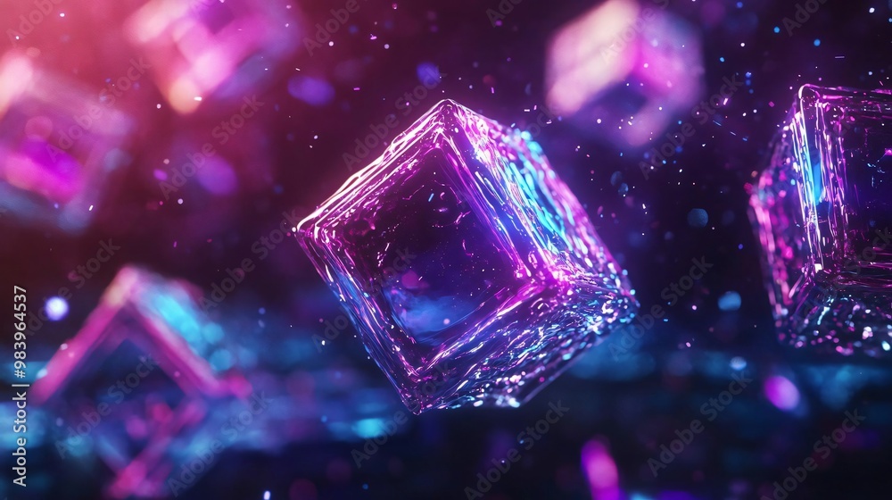 Poster abstract floating cubes with vibrant colors create a mesmerizing visual display, perfect for futuris