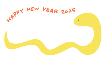 手描きのシンプルで可愛い蛇の年賀状イラスト　2025 
