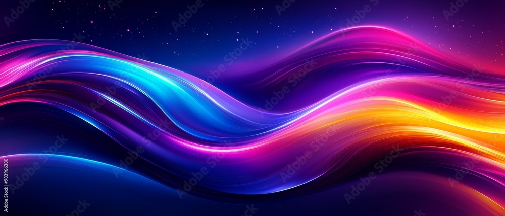Poster vibrant abstract waves of color flowing dynamically against a dark backdrop in an artistic represent