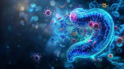 A vibrant digital illustration of cellular structures showcasing intricate details of microorganisms in a fluid environment, highlighting their biological significance