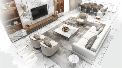 Sketch Drawing Interior design home