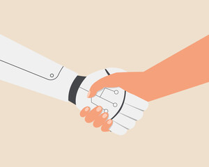 Handshake between two human and AI. Business industry robot factory concept. 