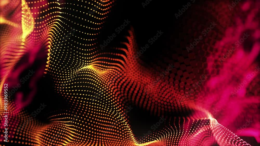 Wall mural tech futuristic swirl fractal glowing wave video. grid blurred technology background 4k uhd 3d motio