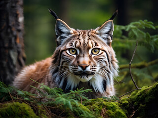 Fototapeta premium European lynx portrait in the forest 