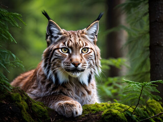 Fototapeta premium European lynx portrait in the forest 