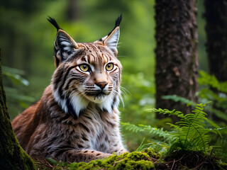Fototapeta premium European lynx portrait in the forest 