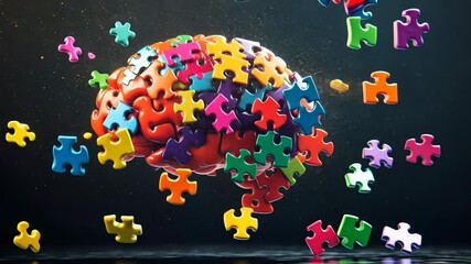 Colorful puzzle pieces forming and breaking apart human brain - Powered by Adobe