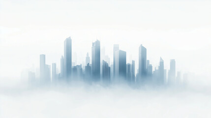 Fototapeta premium Abstract city skyline silhouette in vector clipart, showcasing tall, repetitive buildings with a surreal depth and foggy atmosphere photo