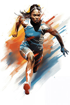 Colorful sketch of a female sprinter isolated on a white background