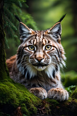 Fototapeta premium European lynx portrait in the forest 