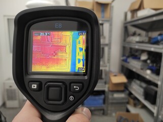 Inspection with a building thermal imager.
