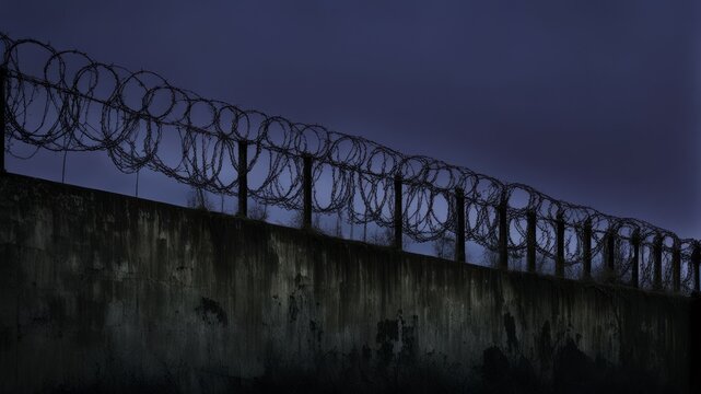 The prison walls and barbed wire fences