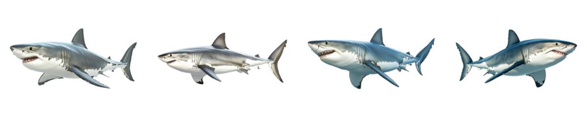 Naklejka premium Set, collection of Great white shark isolated on transparent background.