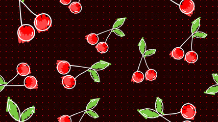 Vector illustration. Seamless pattern of cherry. Hand-drawn style. Line art. Color doodle style. Design for wallpaper, background, poster, banner.