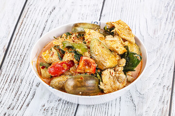 Thai red spicy curry with chicken