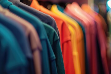 Colorful and vivid shirts displayed in a store for sale, featuring a wide range of hues and designs.