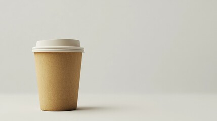 A warm coffee drink in a paper takeaway cup, set against a plain white background, ideal for a fresh and modern design