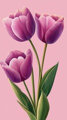 Fototapeta premium Watercolor purple tulips pattern and seamless background,watercolor spring tulip flowers. Stock illustration,beautiful floral set,cute illustration print fabric,abstract colorful wallpaper.