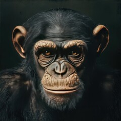 A 3D chimpanzee with a playful expression, featured with a black background, highlighting charm of zoo primates