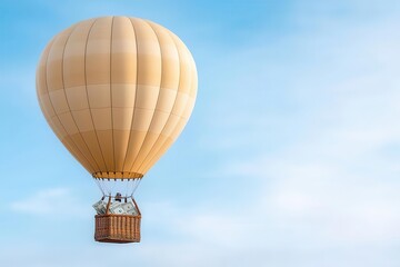 Fototapeta premium Hot air balloon flying in a clear blue sky, adventure and freedom.