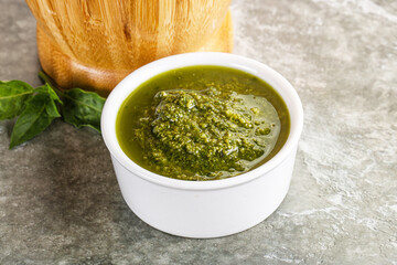 Homemade vegetarian basil pesto sauce