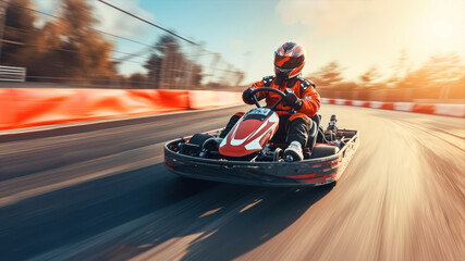 karting on the track with motion blur effect. karting concept.