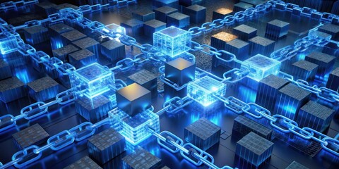 abstract blue background with squares. chain and security