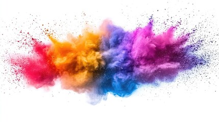 Vibrant Chalk Explosion Isolated on White Background with Colorful Powder Flying
