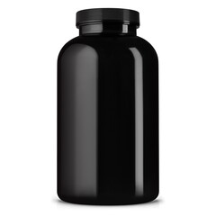 black cosmetic plastic bottle on a white background