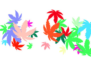 Autumn falling leaves isolated on white background.  Flying green leaves. 