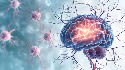 Artistic visualization of brain cells struggling for oxygen, Ischemic Stroke, cellular struggle