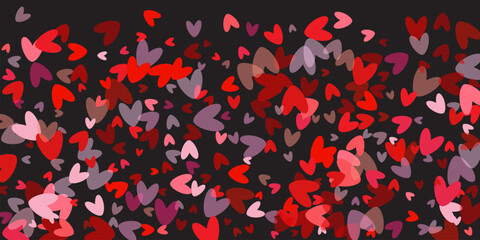 Red, pink and white flying hearts isolated on transparent background.  Red and pink folded paper hearts isolated on white, Valentines Day vector background