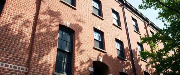 Fototapeta premium The classic brickwork of an older apartment building, with its sturdy, timeless architecture and character.