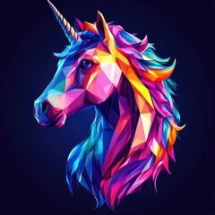 Colorful Low Poly Unicorn Illustration in Modern Polygonal Style, Perfect Fantasy Icon for Creative Projects