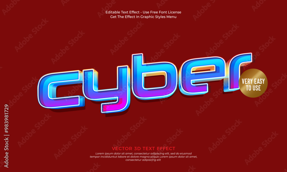 Fototapete cyber vector 3d design with editable text effect
