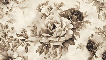 A sepia-toned wallpaper featuring antique floral patterns and ornate frames, offering a nostalgic charm