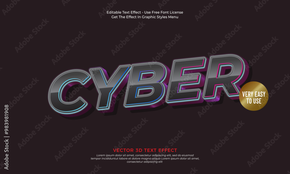 Fototapete cyber vector 3d text effect design