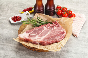 Raw pork neck steak uncoocked