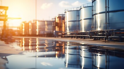 Obraz premium Oil and gas rafinery pipline. Industrial pipes in sunny weather. Ai generative