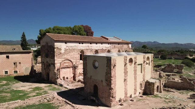 Drone view of the main buildings of the monastery of the Cartuja Vall de Cristo, in Altura, Castell&oacute;n