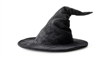 A classic black witch's hat resting on a flat surface for Halloween festivities and celebrations
