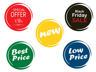 Special offer , best price, black Friday , low price and new design round bubbles tag vector design set
