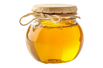 Ghee or honey in a jar isolated on transparent background.