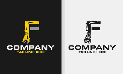 Letter F Excavator Demolition , Construction Machinery Logo Design 